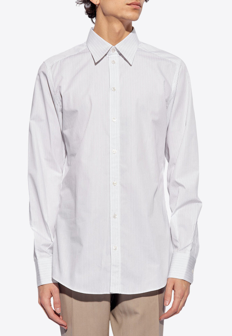 Dolce & Gabbana, NOOS, VTK, Men, Clothing, Shirts, Formal Shirts, Striped Shirts, Long-Sleeved Shirts Pinstriped Long-Sleeved Shirt White G5LP8T FR5ZF-S8051