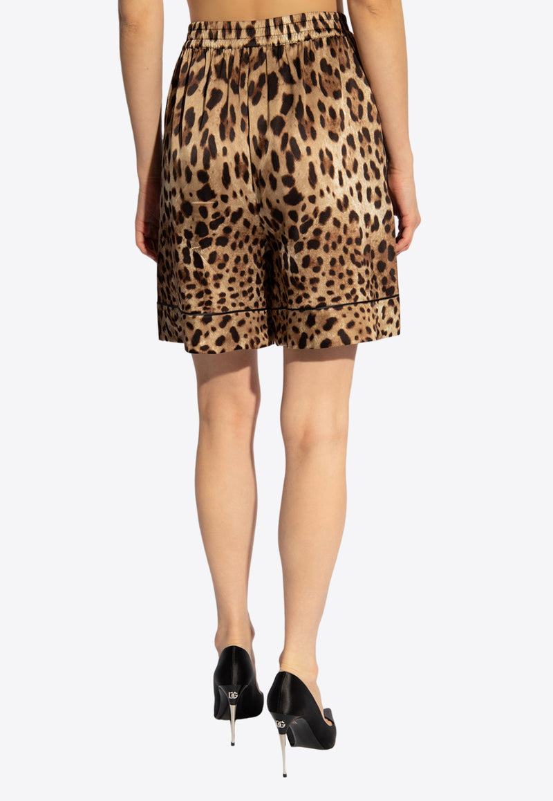 Dolce & Gabbana, NOOS, VTK, Women, Clothing, Shorts, Mini Shorts, pattern:Animal Print Leopard Print Silk Shorts Brown FTAM7T FSAXY-HY13M