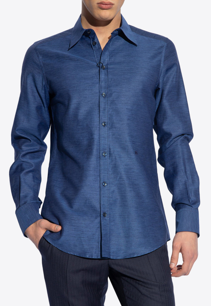 Dolce & Gabbana, NOOS, VTK, Men, Clothing, Shirts, Formal Shirts, Long-Sleeved Shirts Logo Embroidered Button-Up Shirt Blue G5LH9Z FUTB6-B3681