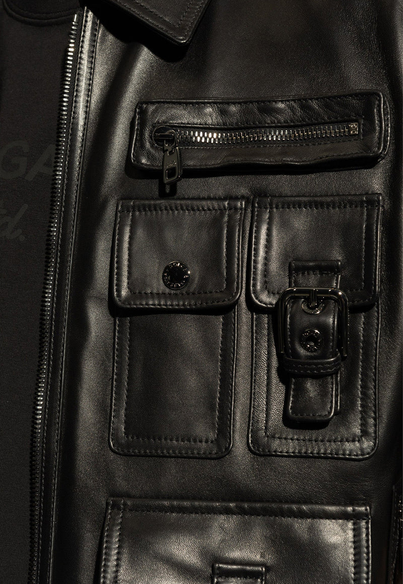 Dolce & Gabbana, NOOS, VTK, Men, Clothing, Jackets, Leather Jackets, Vests and Gilets, Zip-Up Jackets Leather Zip-Up Biker Vest Black G9AXKL HULUZ-N0000