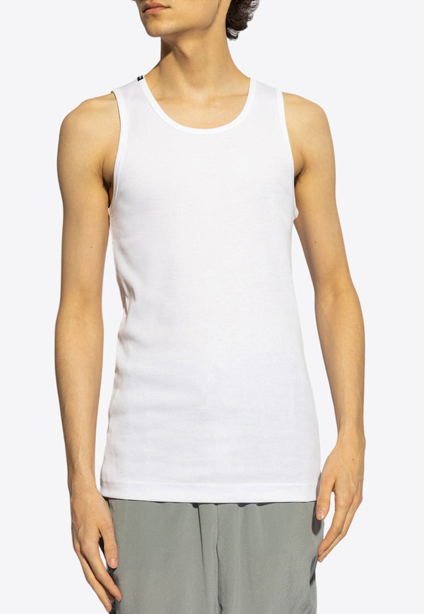 Dolce & Gabbana, NOOS, VTK, Men, Clothing, T-shirts, Crew Neck T-shirts, Solid T-shirts, Sleeveless T-shirts Logo Tag Fine-Rib Tank Top White G8QG9T FU7AV-W0800