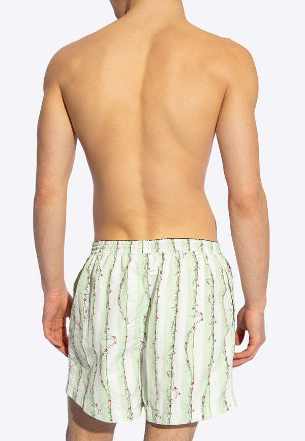 Bottega Veneta Hand Drawn Print Swimming Shorts Green KĄPIELOWE 729760 V3U40-4681