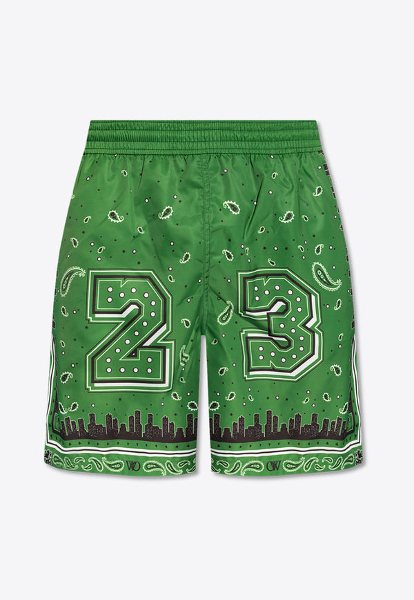 Off-White Bandana Print Swim Shorts Green KĄPIELOWE OMFD008S24 FAB002-5700