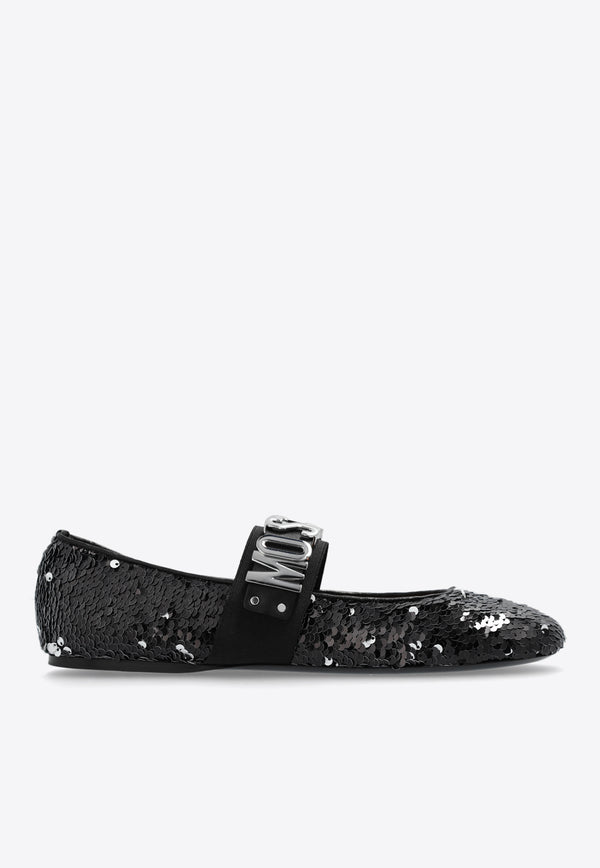 Moschino Sequined Ballet Flats Black MA11090C1I M90-00A