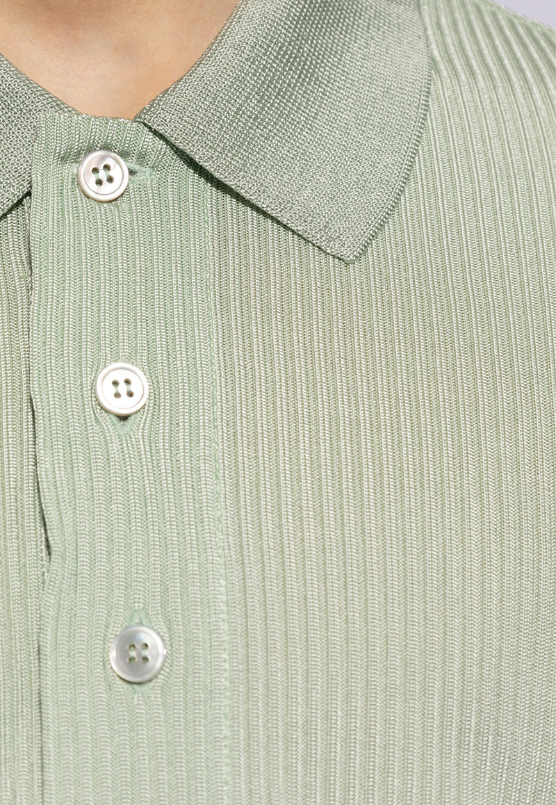 Tom Ford Logo Embroidered Ribbed Polo T-shirt Green JPS008 JMV010F23-FG336