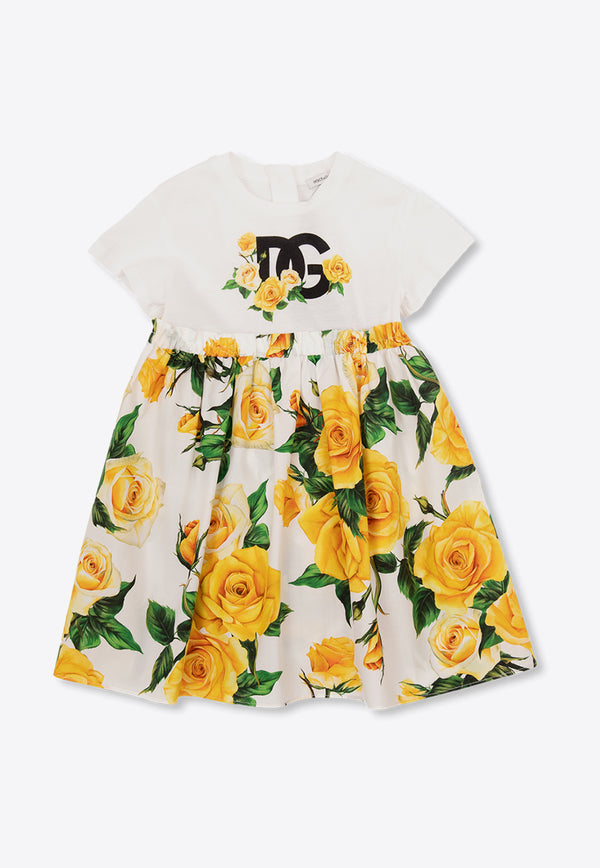 Dolce & Gabbana Kids Baby Girls Paneled Logo Floral Dress L2JD7Z G7K6Q-HA3VO