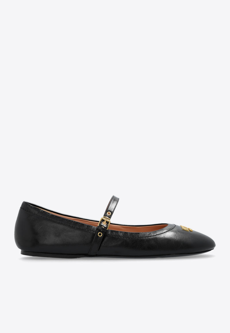 Moschino Calf Leather Ballet Flats Black MA11040C1I MJ5-000