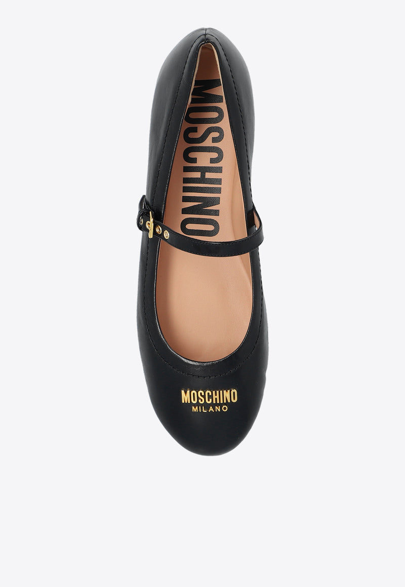 Moschino Calf Leather Ballet Flats Black MA11040C1I MJ5-000