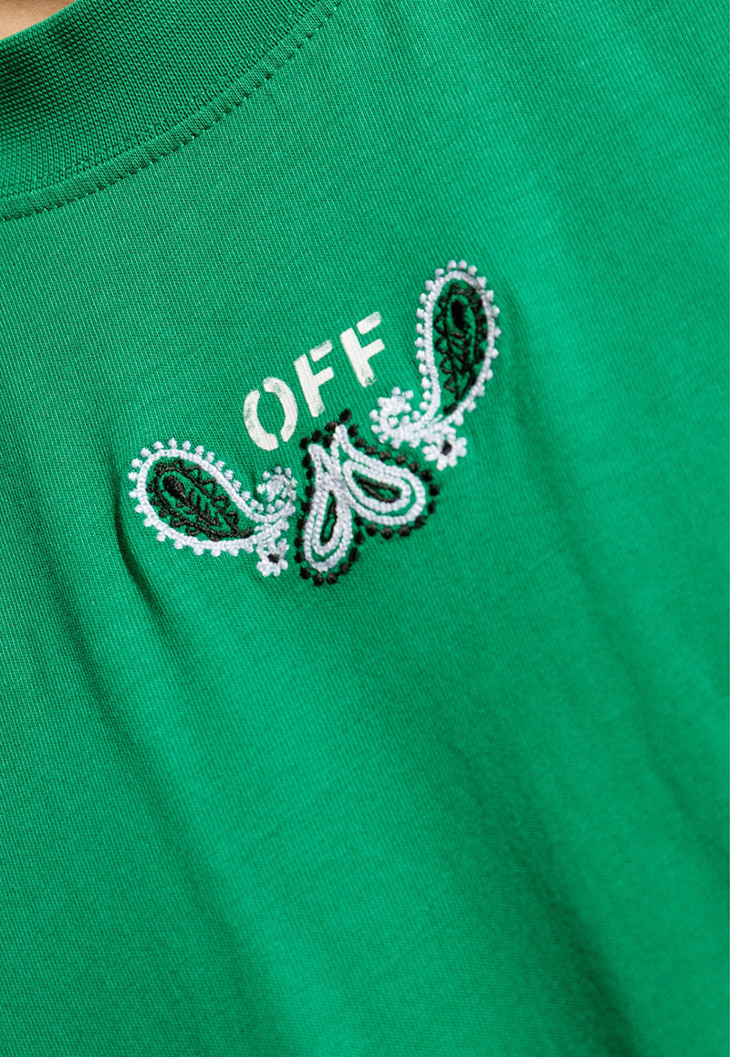 Off-White Paisley Motif Crewneck T-shirt Green OMAA027S24 JER001-5501