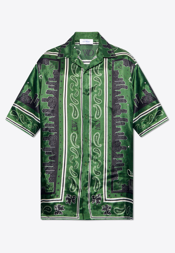 Off-White Skyline Paisley Pattern Bowling Shirt Green OMGG013S24 FAB003-5757