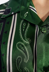 Off-White Skyline Paisley Pattern Bowling Shirt Green OMGG013S24 FAB003-5757