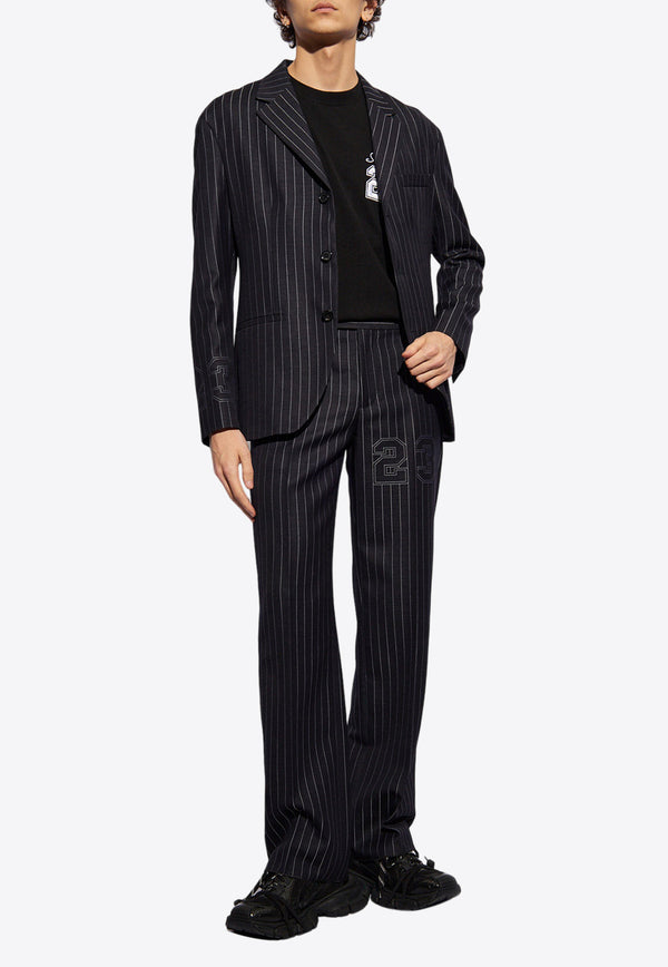 Off-White 23 Print Pinstriped Wool Pants Black OMCO033S24 FAB002-4747