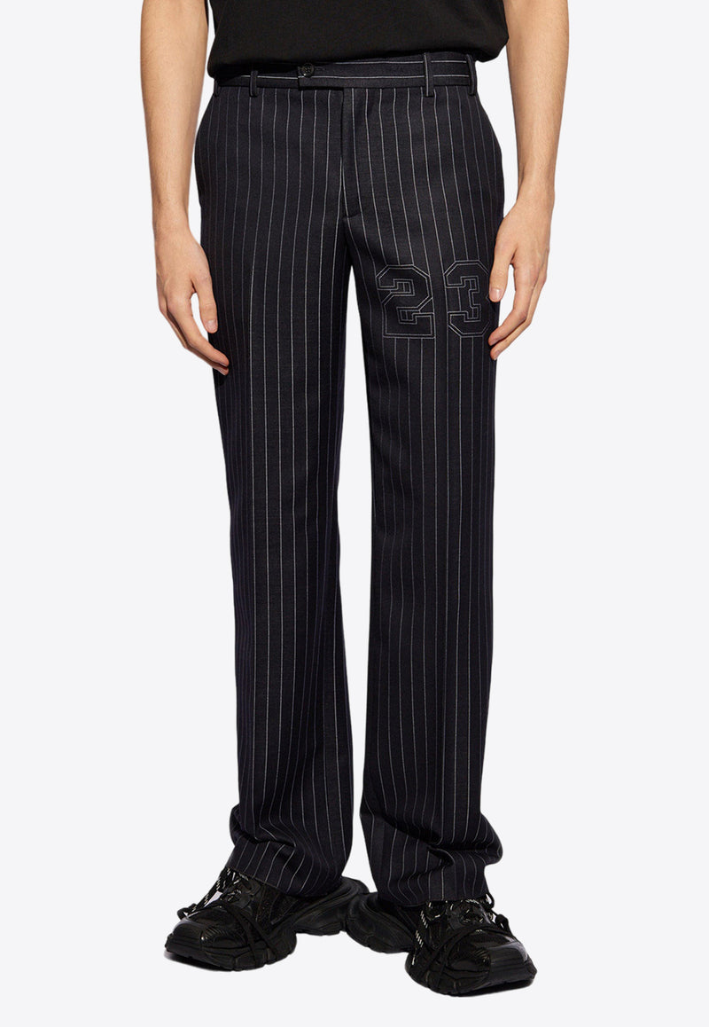 Off-White 23 Print Pinstriped Wool Pants Black OMCO033S24 FAB002-4747