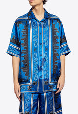 Off-White Skyline Paisley Print Bowling Shirt Blue OMGG013S24 FAB003-4646
