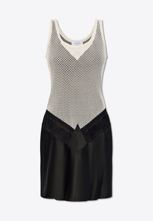 Off-White Net Lace Satin Mini Dress Black OWDB524S24 FAB001-0110