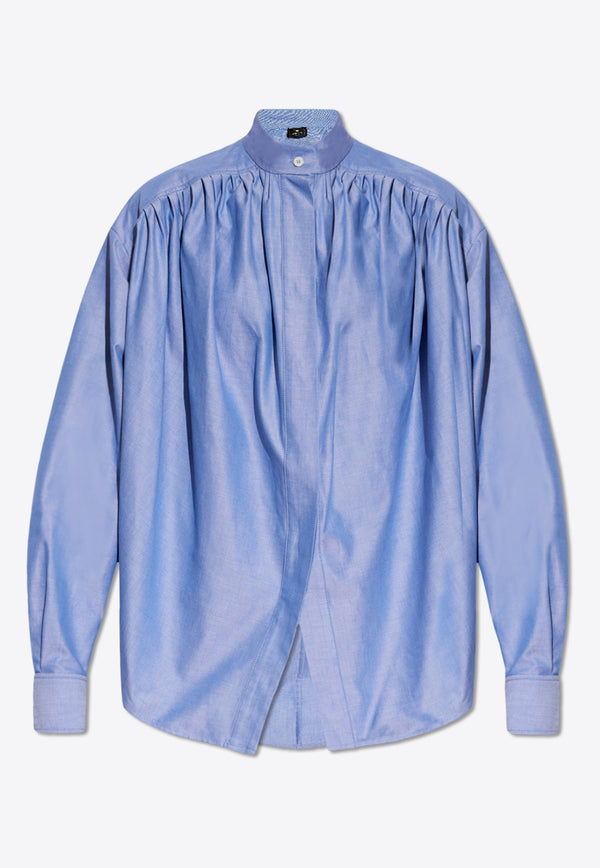 Etro Mandarin Collar Gathered Shirt Blue WRIA0006 99TU5H6-B0037