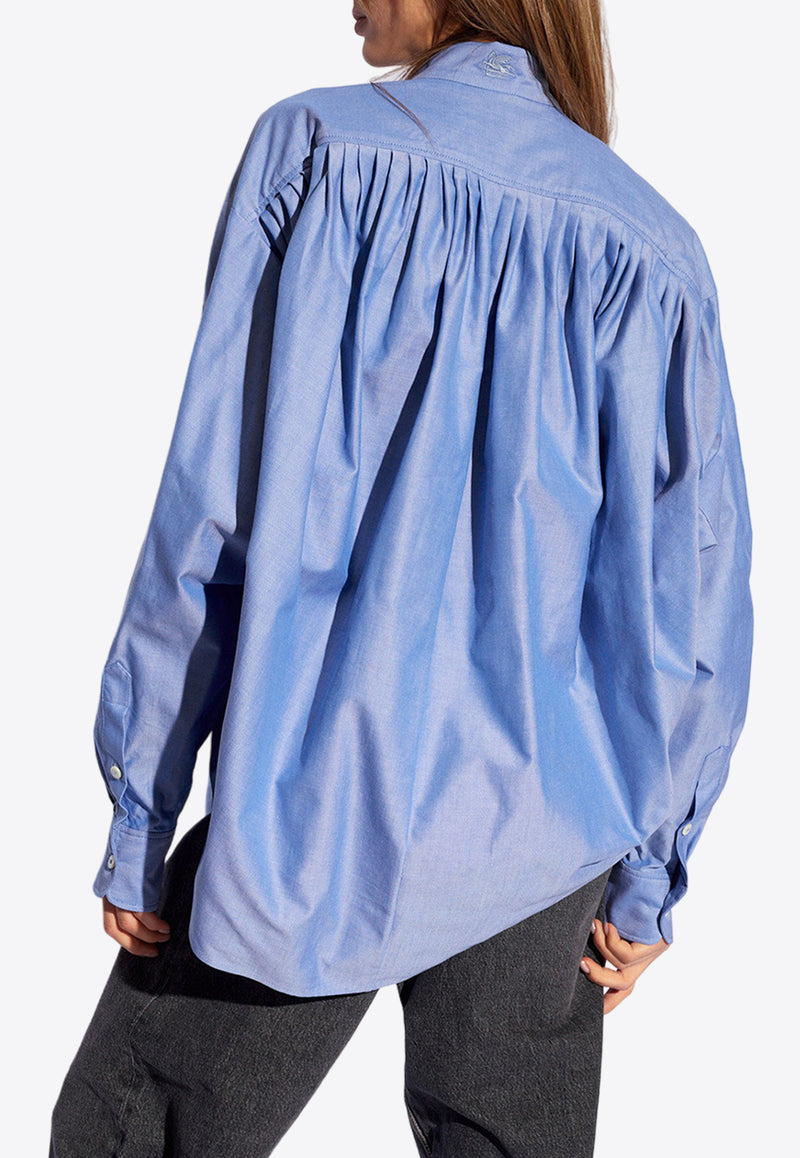 Etro Mandarin Collar Gathered Shirt Blue WRIA0006 99TU5H6-B0037