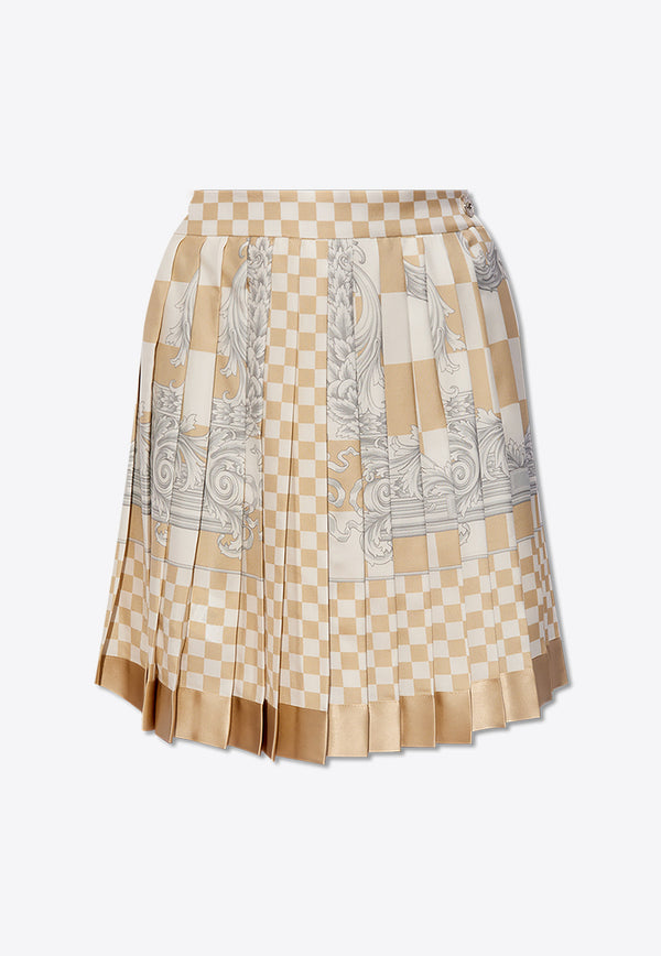 Versace Contrasto Pleated Silk Mini Skirt Beige 1000829 1A10739-5X530