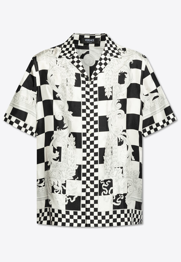Versace Contrasto Silk Bowling Shirt Monochrome 1003926 1A10864-5X550