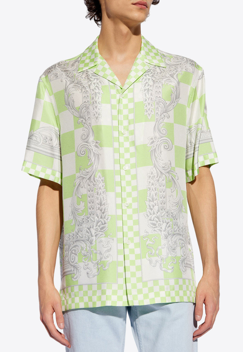 Versace Contrasto Silk Bowling Shirt Green 1003926 1A10864-5X520