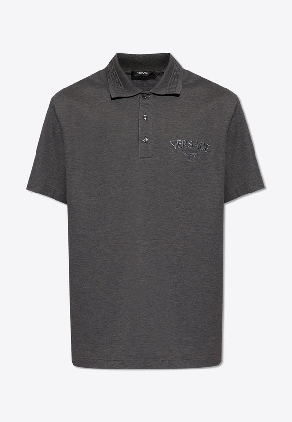 Versace Logo Embroidered Polo T-shirt Gray 1013906 1A10623-1E880