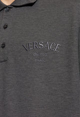 Versace Logo Embroidered Polo T-shirt Gray 1013906 1A10623-1E880