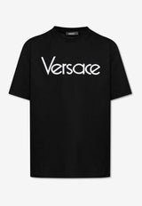 Versace Logo Embroidered Crewneck T-shirt Black 1012545 1A09028-1B000