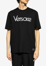 Versace Logo Embroidered Crewneck T-shirt Black 1012545 1A09028-1B000
