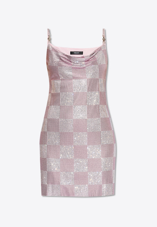 Versace Crystal Embellished Checked Mini Dress Pink 1015259 1A10863-1P590