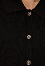 Versace Barocco Jacquard Polo Cardigan Black 1014279 1A09457-1B000