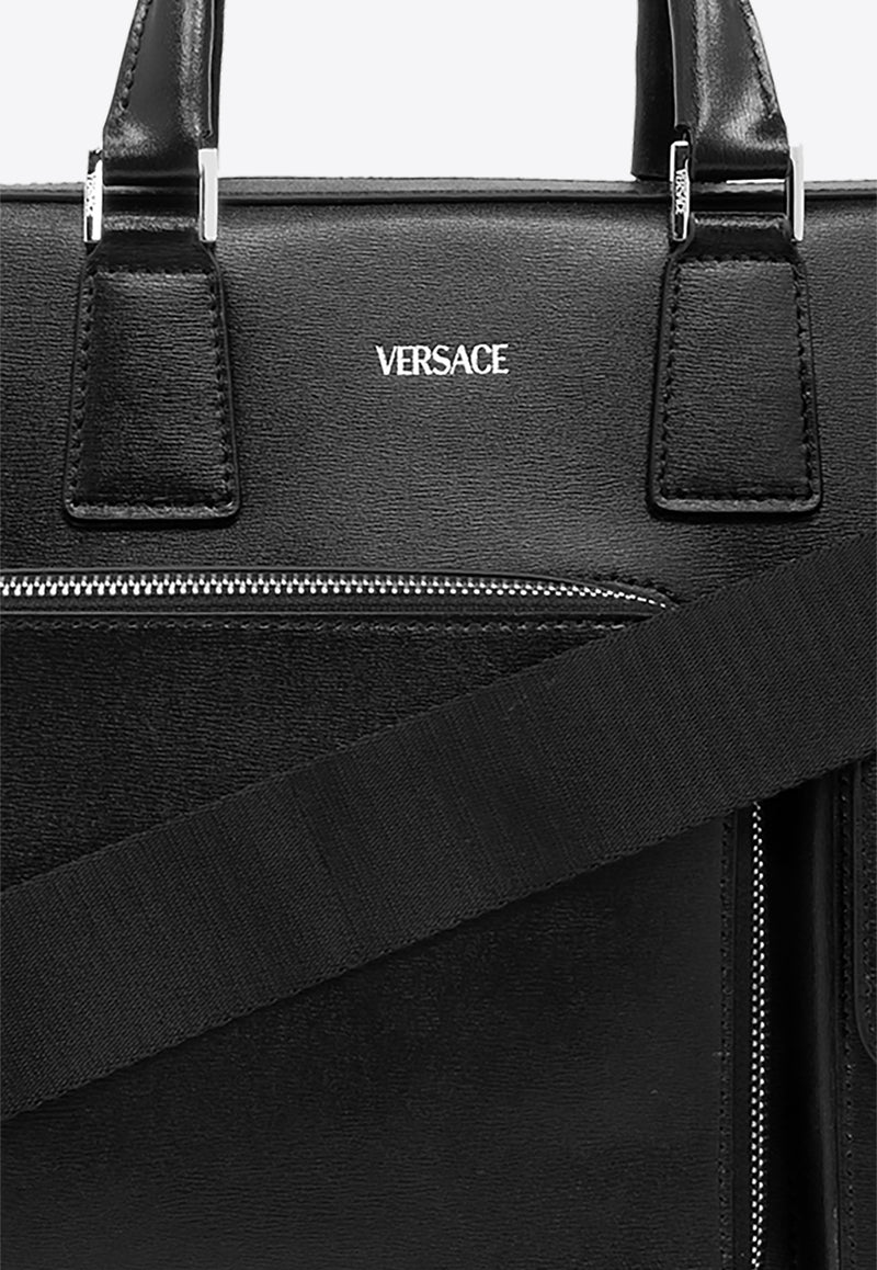 Versace Calf Leather Cargo Briefcase Black 1014483 1A09308-1B00P