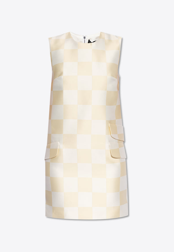 Versace Silk Duchesse Checked Mini Dress Beige 1014657 1A10522-2KH30