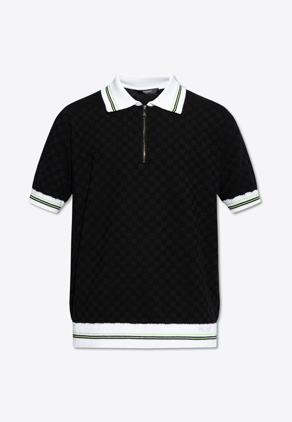 Versace Half-Zipped Knitted Polo T-shirt Black 1015088 1A10571-1B000