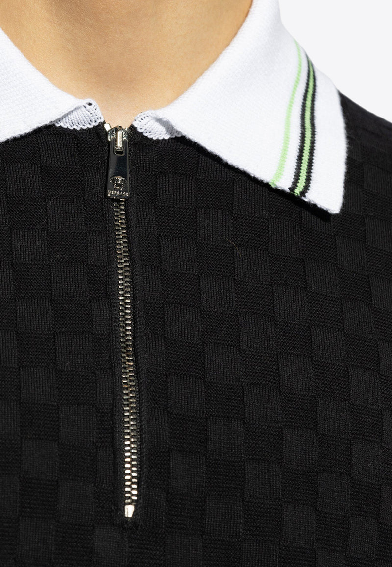 Versace Half-Zipped Knitted Polo T-shirt Black 1015088 1A10571-1B000