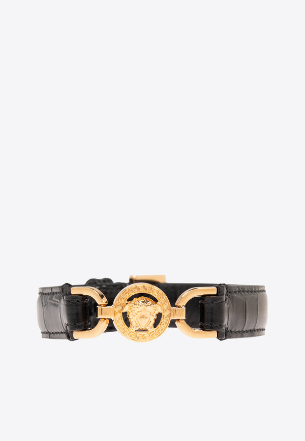 Versace Medusa 95 Croc-Embossed Leather Bracelet Black 1015270 1A08711-1B00V