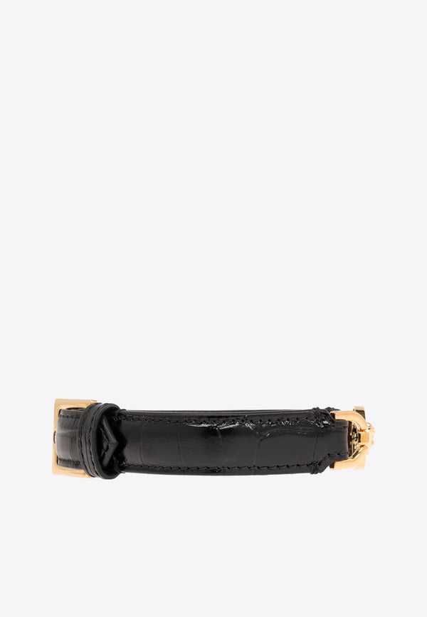 Versace Medusa 95 Croc-Embossed Leather Bracelet Black 1015270 1A08711-1B00V