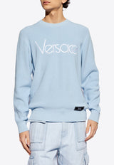 Versace Logo Embroidered Crewneck Sweater Blue 1015032 1A10572-1VD60