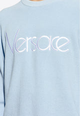 Versace Logo Embroidered Crewneck Sweater Blue 1015032 1A10572-1VD60