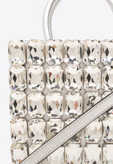 Moschino Small Jewel Stones Laminated Tote Bag  Silver 2412 A7598 8011-2600