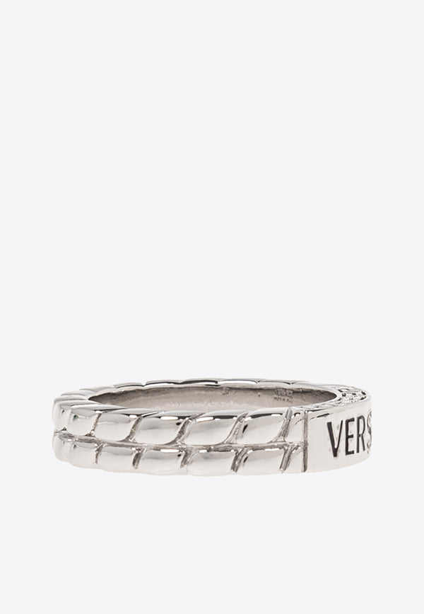 Versace Logo Engraved Band Ring Silver 1015209 1A00620-3J030