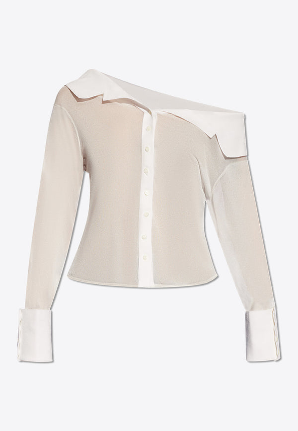 Jacquemus Brezza Off-Shoulder Sheer Knit Shirt White 241KN410 2368-100
