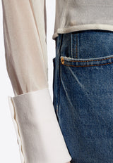 Jacquemus Brezza Off-Shoulder Sheer Knit Shirt White 241KN410 2368-100