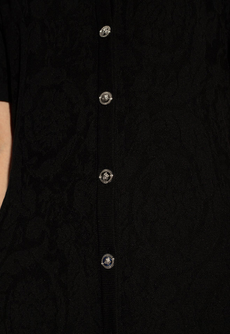Versace Barocco Knit Midi Polo Dress Black 1015455 1A09457-1B000