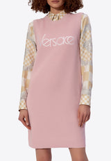 Versace Logo Embroidered Mini Rib Knit Dress Pink 1015290 1A10572-1PS10