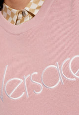 Versace Logo Embroidered Mini Rib Knit Dress Pink 1015290 1A10572-1PS10