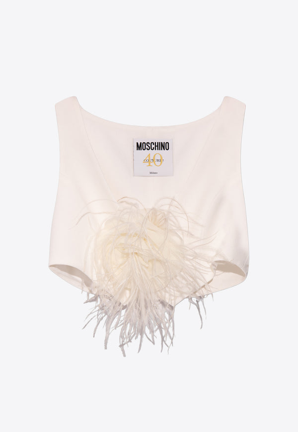 Moschino Flower Envers Satin Cropped Gilet White 241D A1002 0433-8001