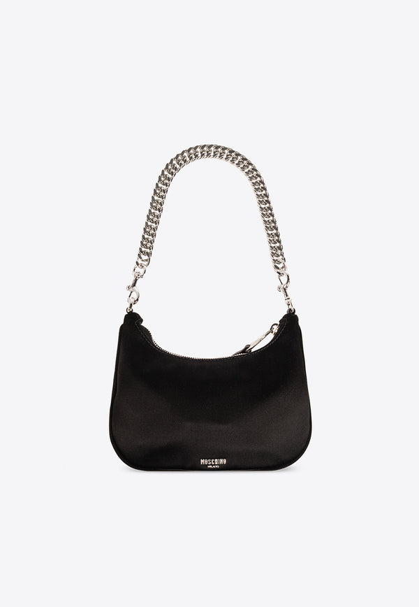 Moschino Crystal Embellished Satin Shoulder Bag Black 2412 A7308 8220-2555