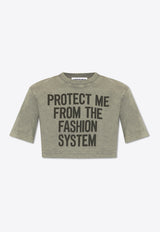 Moschino Slogan Print Cropped T-shirt Gray 241D A0702 0442-1888