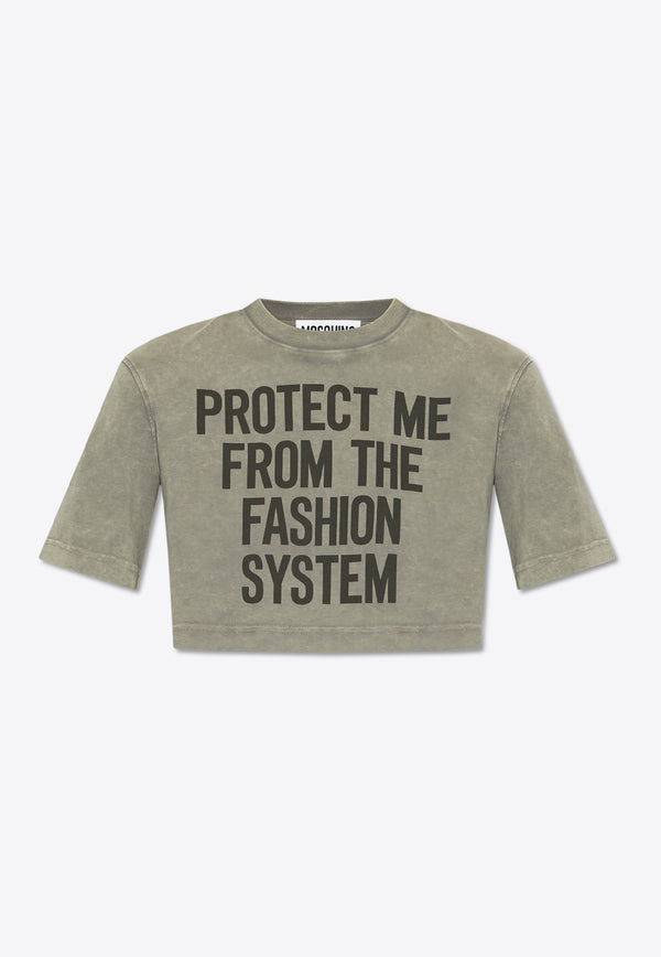 Moschino Slogan Print Cropped T-shirt Gray 241D A0702 0442-1888