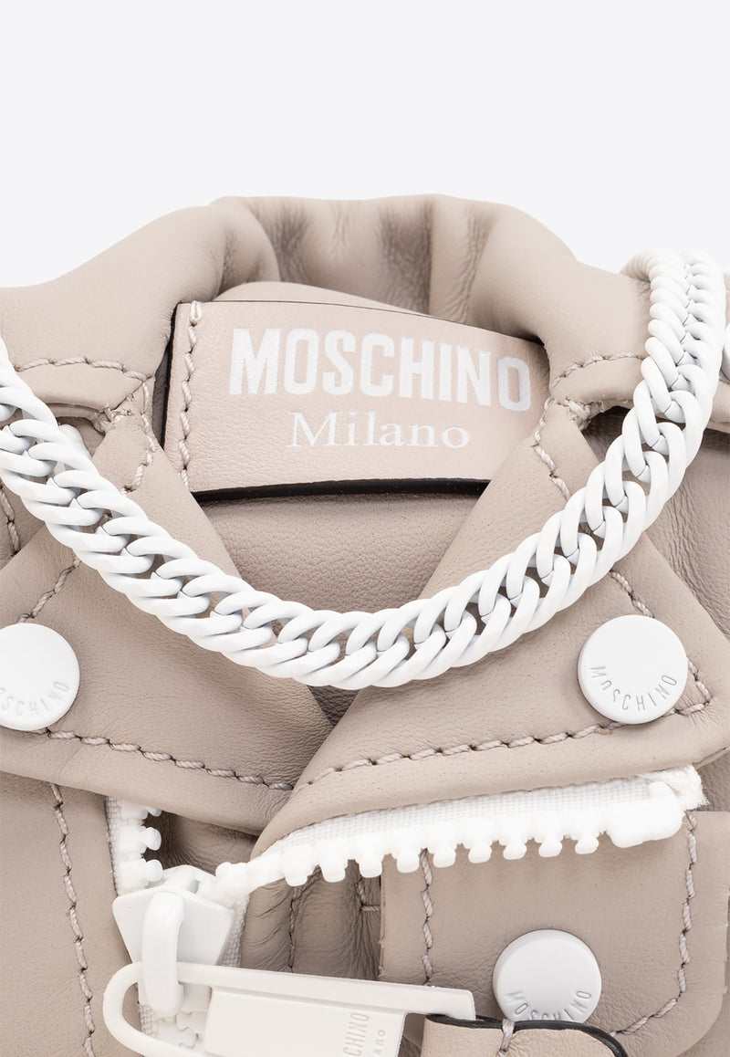 Moschino Mini Rubberized Leather Biker Bag  Beige 2412 A7586 8010-0473